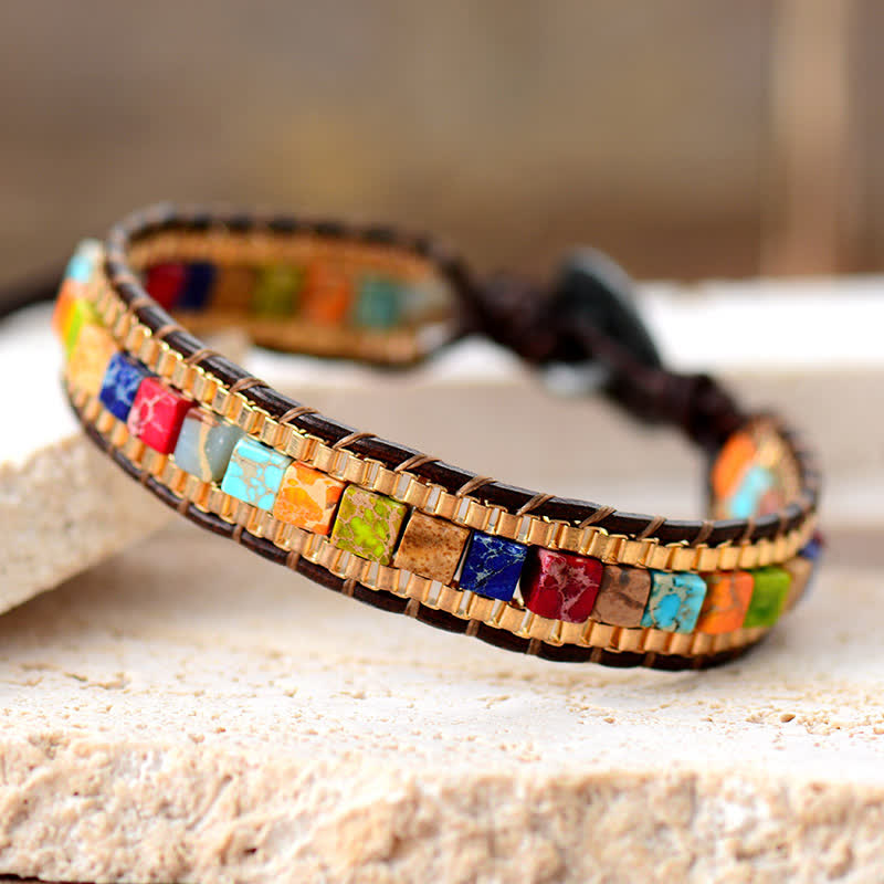 Bracciale moderno in stile sud-occidentale con perline quadrate turchesi. - Multicolore - image 4