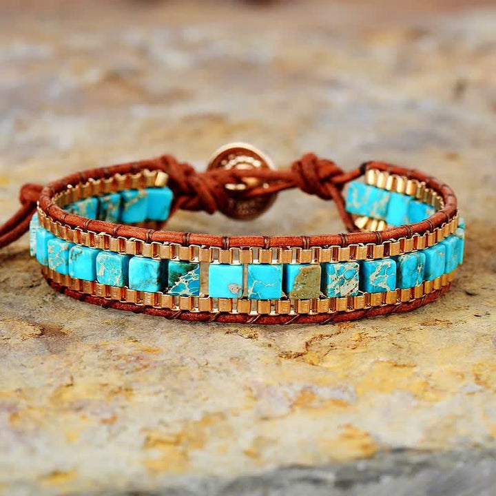 Bracciale moderno in stile sud-occidentale con perline quadrate turchesi. - image 3