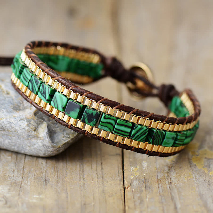 Bracciale moderno in stile sud-occidentale con perline quadrate turchesi. - Verde - image 8
