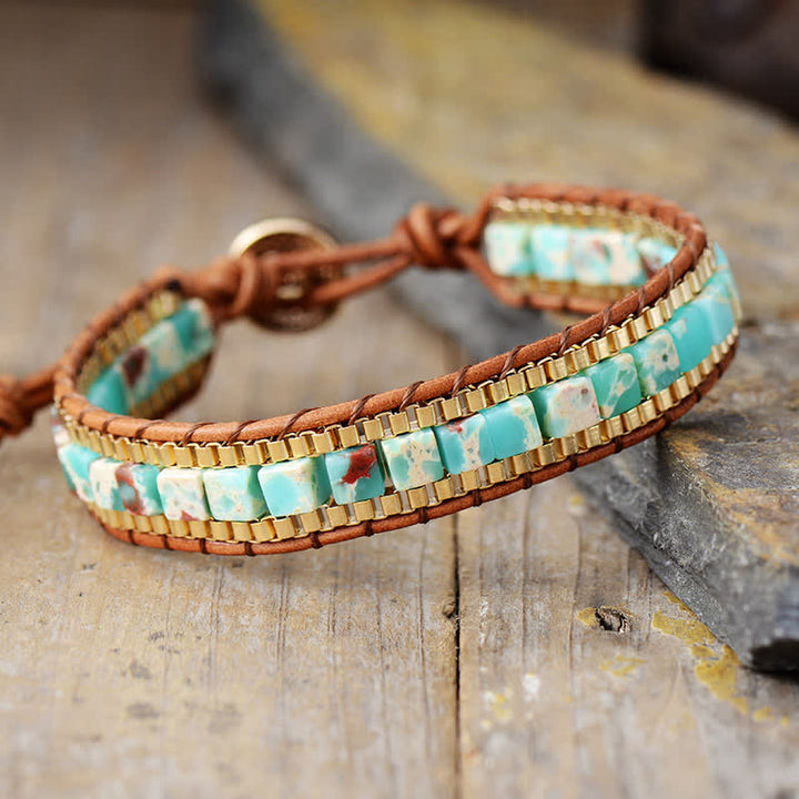 Bracciale moderno in stile sud-occidentale con perline quadrate turchesi. - turchese chiaro - image 6