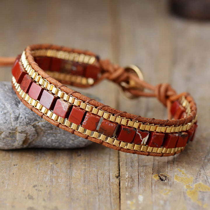 Bracciale moderno in stile sud-occidentale con perline quadrate turchesi. - Rosso - image 7