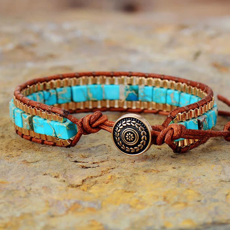 Bracciale moderno in stile sud-occidentale con perline quadrate turchesi. - Turchese - image 0
