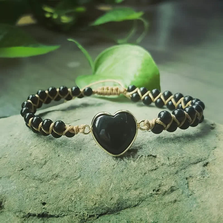 Braccialetto regolabile a forma di cuore in macramè con pietra naturale. - Nero - image 14