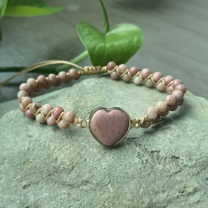 Braccialetto regolabile a forma di cuore in macramè con pietra naturale. - Pesca - image 15