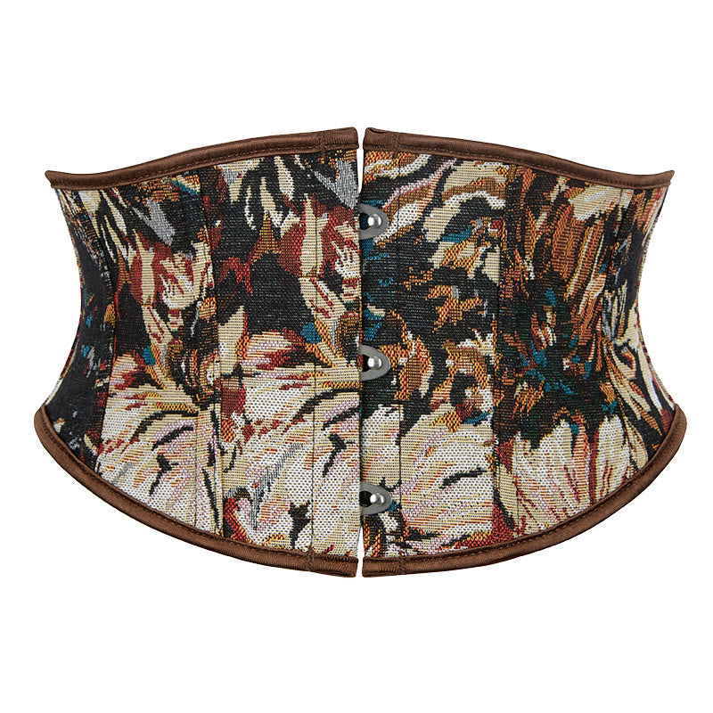 Corsetto corto in jacquard floreale stile retrò, capospalla alla moda per tutti i giorni e per le feste. - Cachi - 2XL - image 1