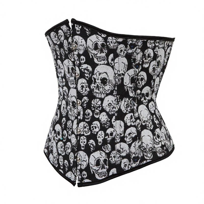 Corsetto da donna gotico con stampa di teschi, elastico in vita e chiusura frontale, ideale per Halloween e cosplay punk. - image 2