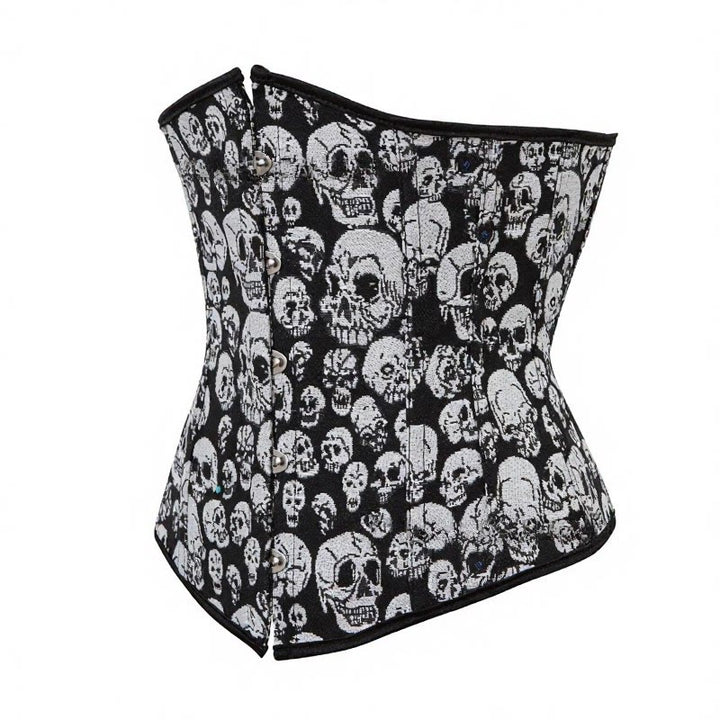Corsetto da donna gotico con stampa di teschi, elastico in vita e chiusura frontale, ideale per Halloween e cosplay punk. - image 2