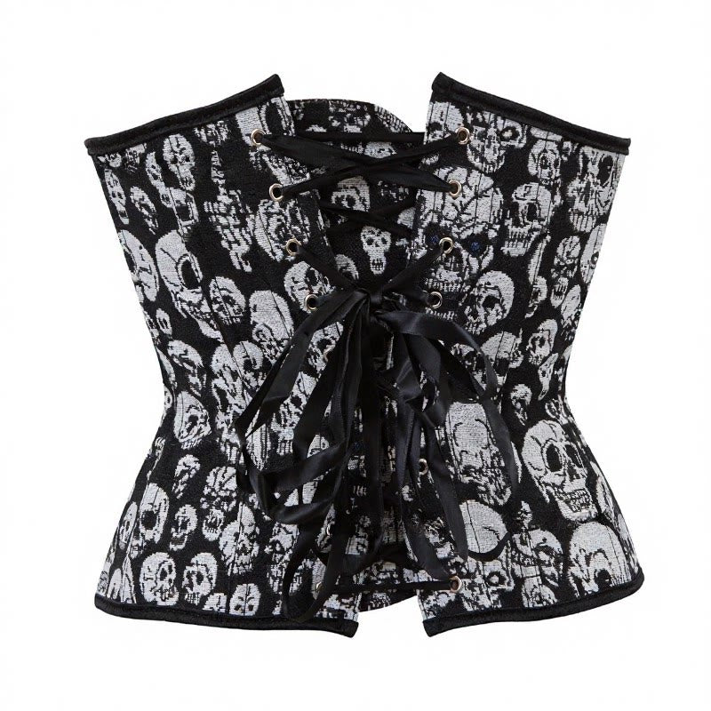 Corsetto da donna gotico con stampa di teschi, elastico in vita e chiusura frontale, ideale per Halloween e cosplay punk. - image 3