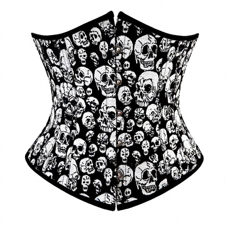 Corsetto da donna gotico con stampa di teschi, elastico in vita e chiusura frontale, ideale per Halloween e cosplay punk. - image 1