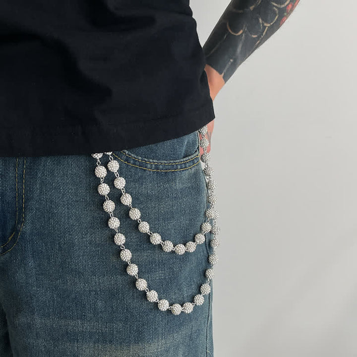 Catena per pantaloni a doppio strato con diamanti scintillanti - Bianco - image 0