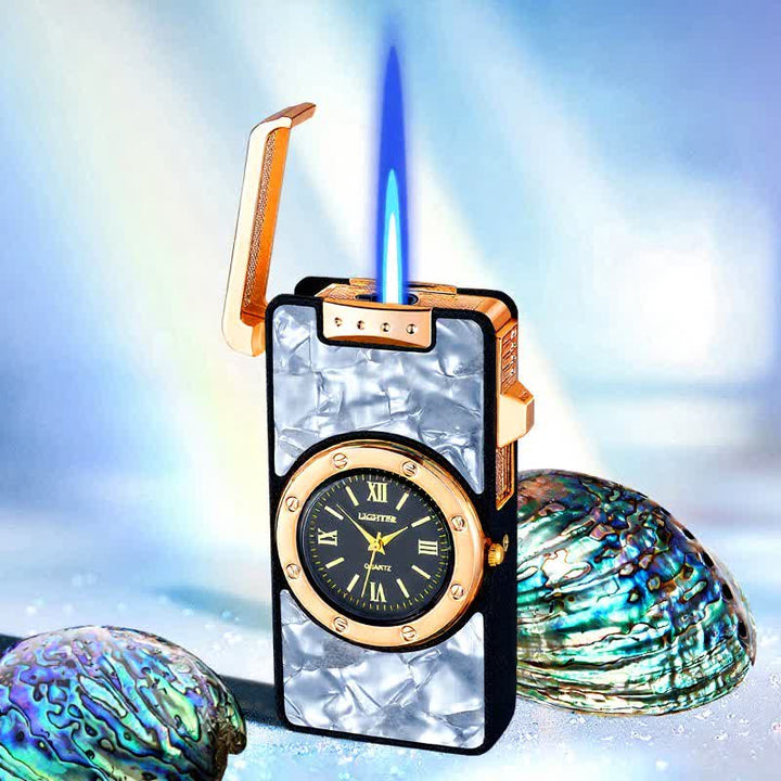 Accendino a butano Time Flame Colorful Shells con orologio - Fritillaria bianca - Nero opaco - image 17