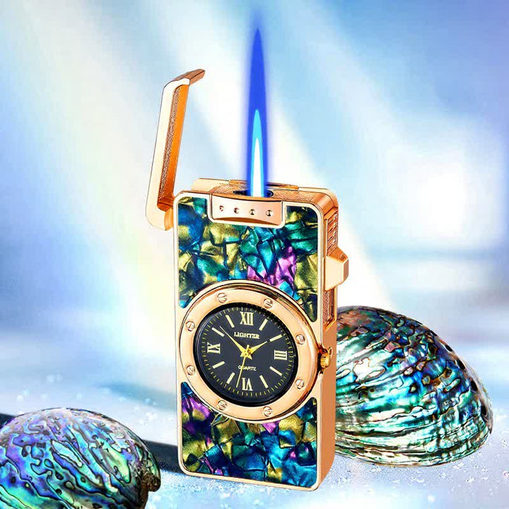 Accendino a butano Time Flame Colorful Shells con orologio - Abisso - Oro - image 12