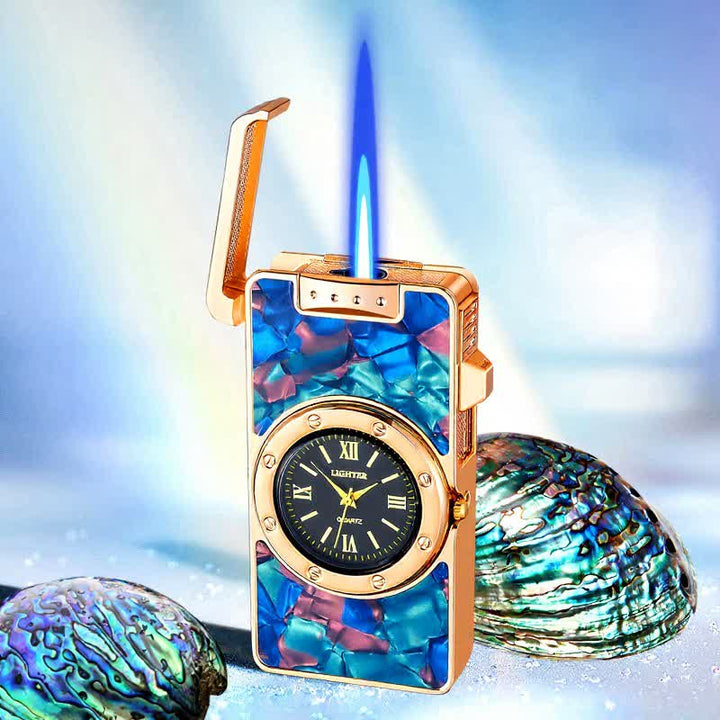 Accendino a butano Time Flame Colorful Shells con orologio - Ambilight - Oro - image 1