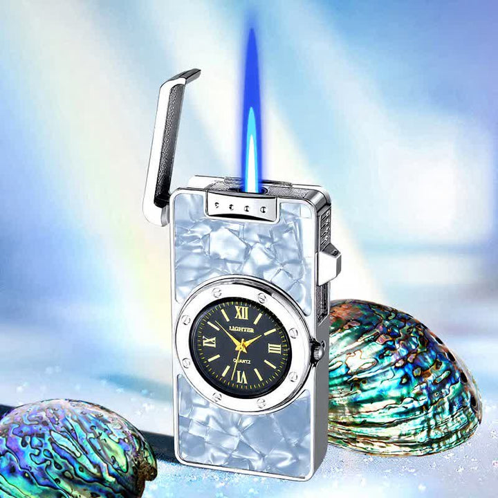 Accendino a butano Time Flame Colorful Shells con orologio - Fritillaria bianca - Argento - image 23