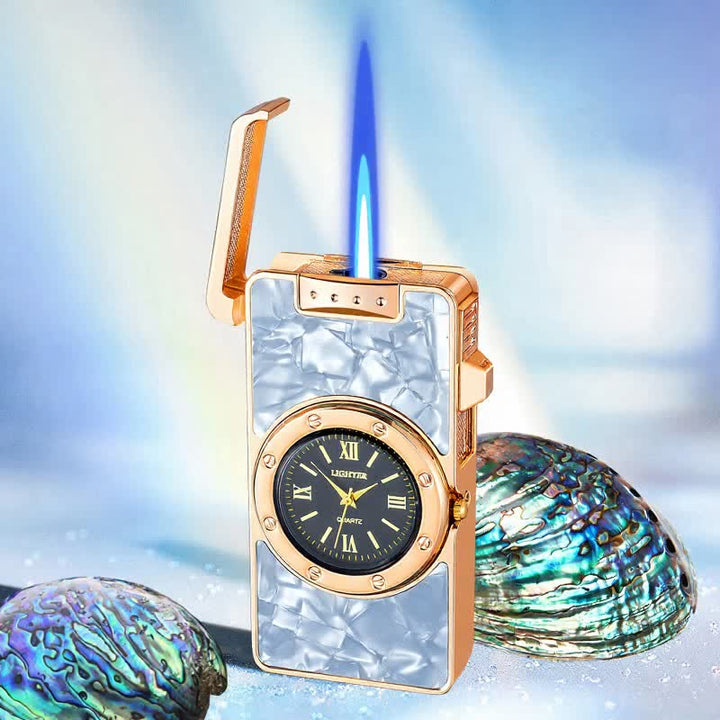 Accendino a butano Time Flame Colorful Shells con orologio - Fritillaria bianca - Oro - image 11