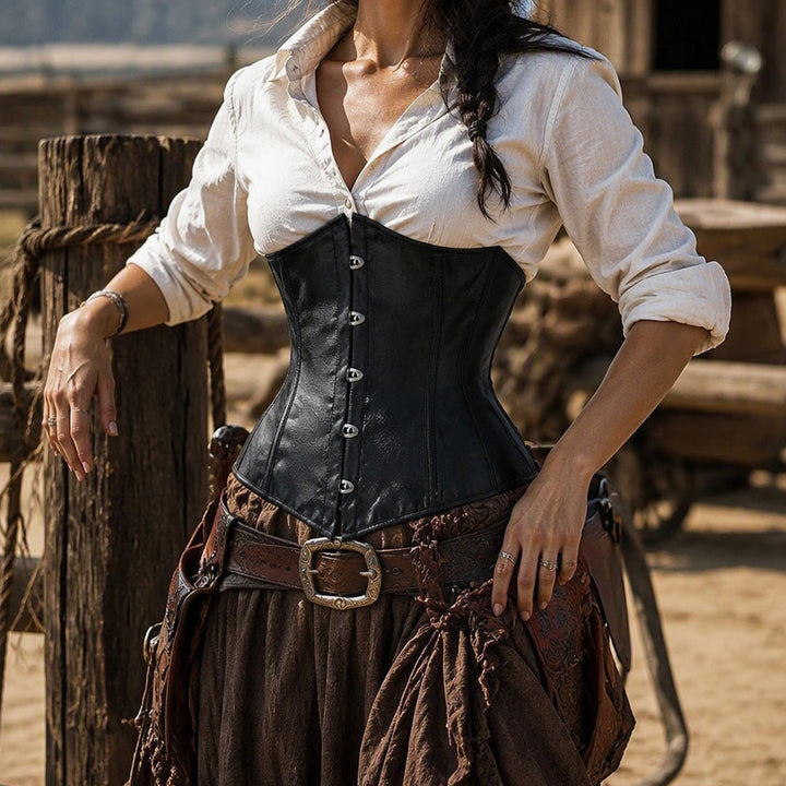 Corsetto da cowgirl western in raso con stecche in acciaio, stringivita - image 0