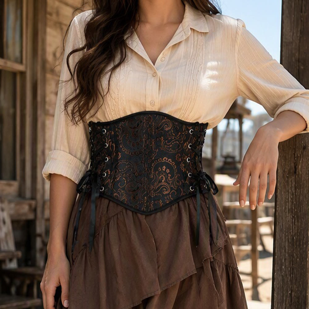 Corsetto modellante da donna in jacquard stile retrò con 13 stecche in acciaio, per una silhouette a clessidra. - image 0