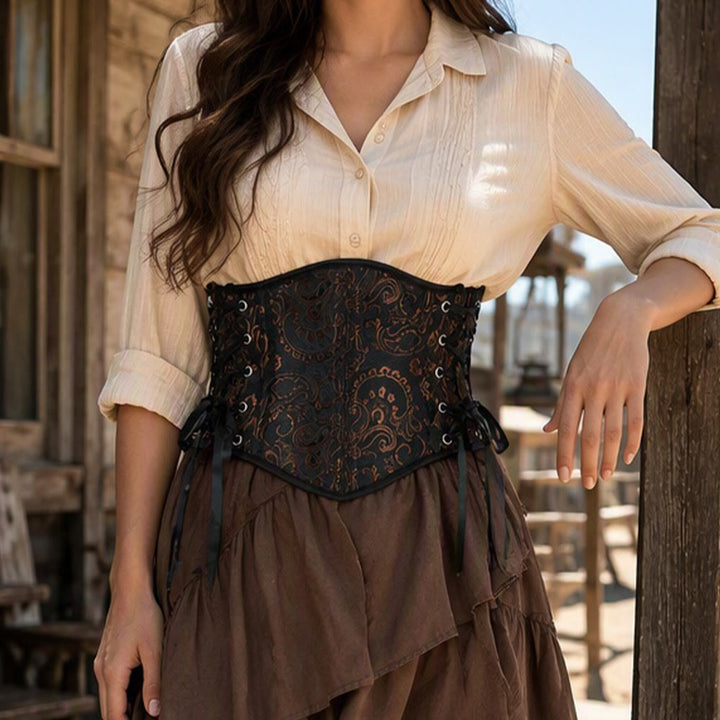 Corsetto modellante da donna in jacquard stile retrò con 13 stecche in acciaio, per una silhouette a clessidra. - image 0