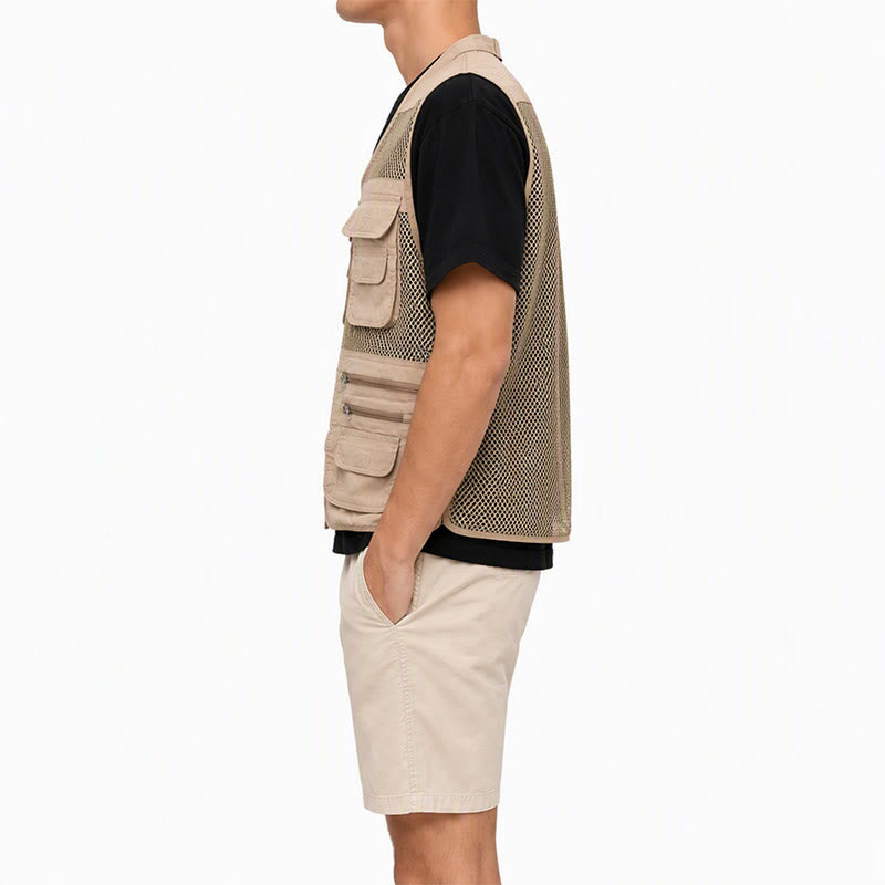 Gilet da uomo in puro cotone, con cerniera, in tessuto a rete, adatto a tutte le stagioni. - image 3
