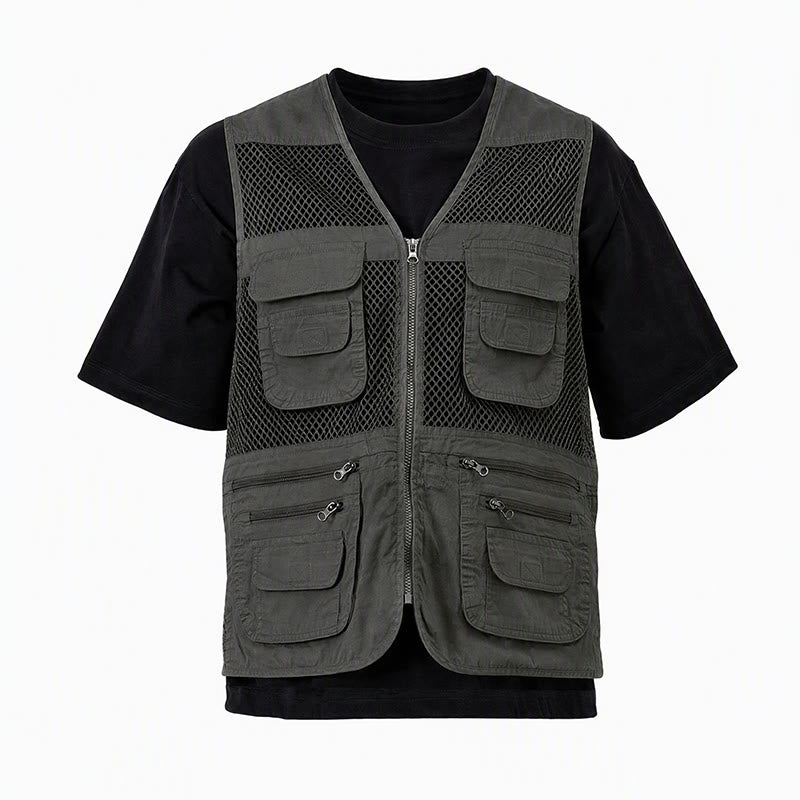 Gilet da uomo in puro cotone, con cerniera, in tessuto a rete, adatto a tutte le stagioni. - image 13