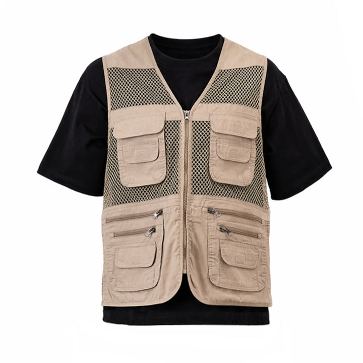Gilet da uomo in puro cotone, con cerniera, in tessuto a rete, adatto a tutte le stagioni. - image 10