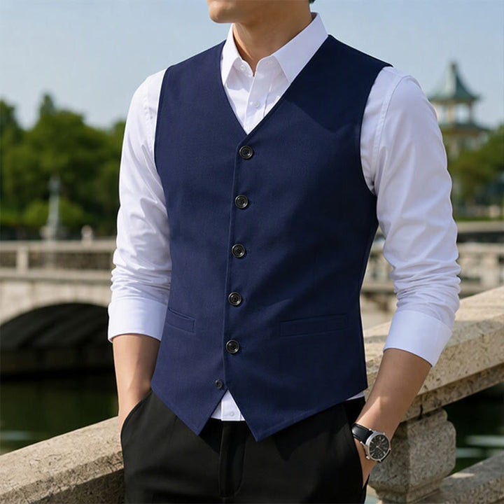 Gilet casual da uomo minimalista in misto lino e cotone - Blu scuro - 3XL - image 5