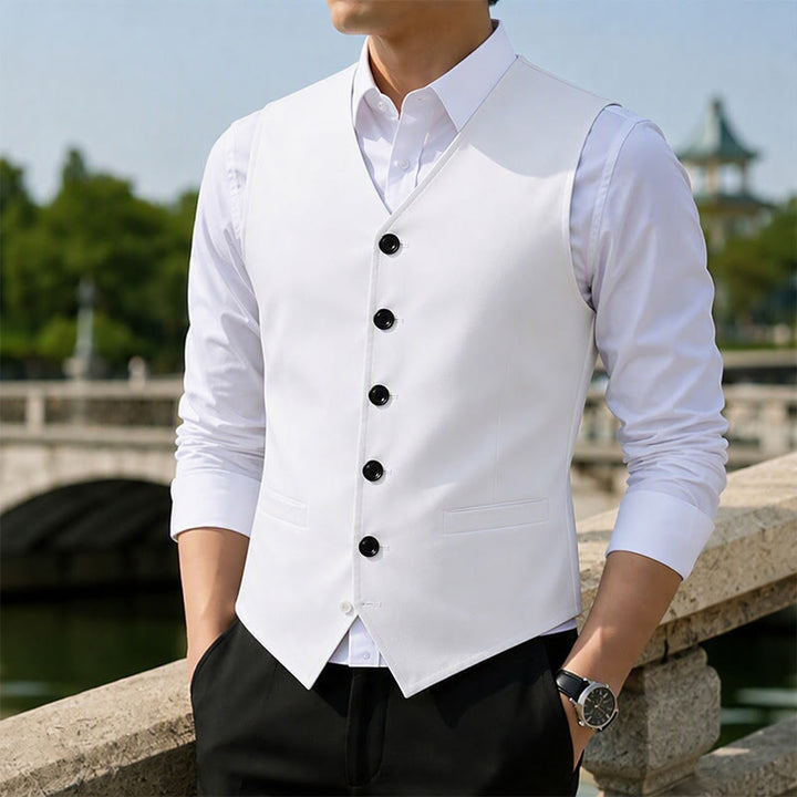 Gilet casual da uomo minimalista in misto lino e cotone - Bianco - 3XL - image 0