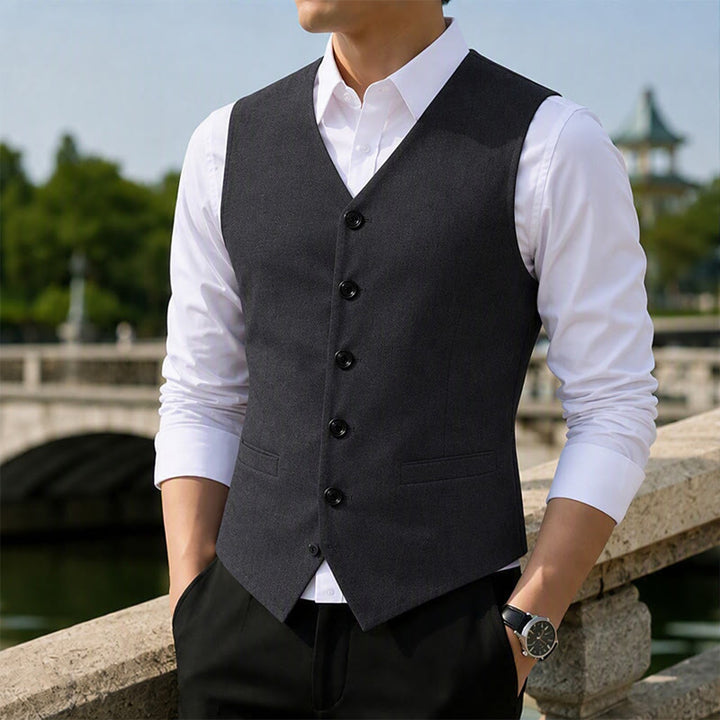 Gilet casual da uomo minimalista in misto lino e cotone - Nero - 3XL - image 4