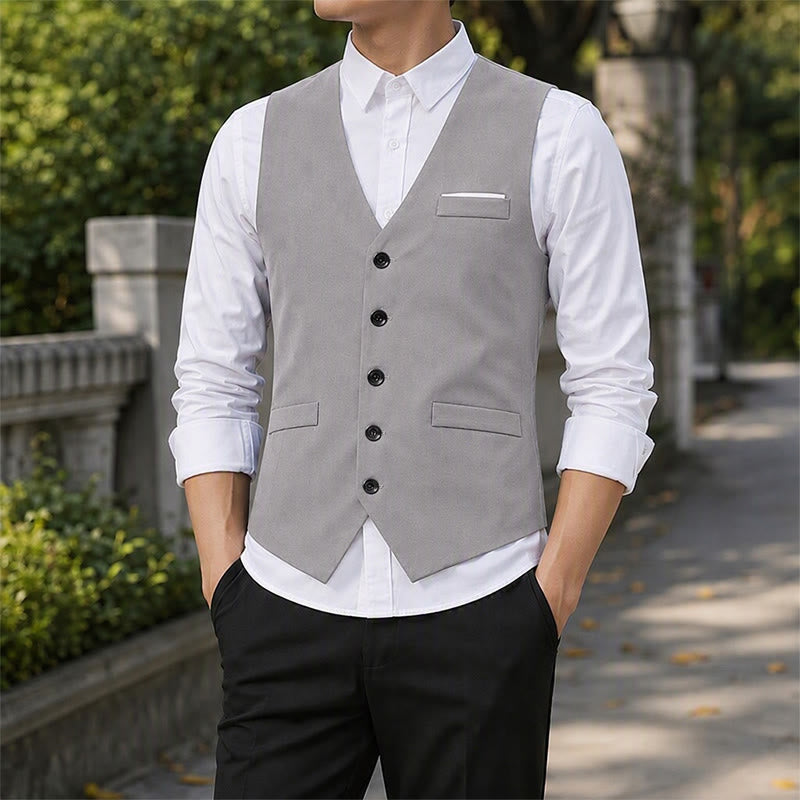 Gilet da uomo slim fit in stile britannico, ideale per abiti formali e da lavoro. - Grigio - 5XL - image 0