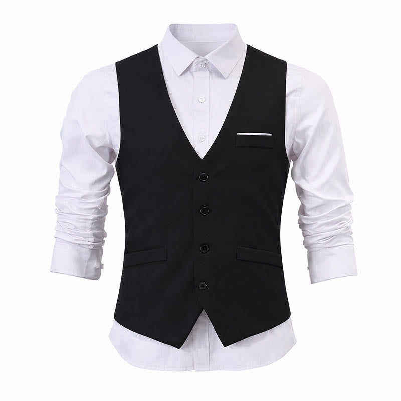 Gilet da uomo slim fit in stile britannico, ideale per abiti formali e da lavoro. - Nero - 5XL - image 13
