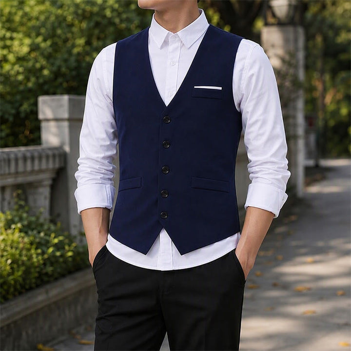 Gilet da uomo slim fit in stile britannico, ideale per abiti formali e da lavoro. - Blu navy - 5XL - image 4
