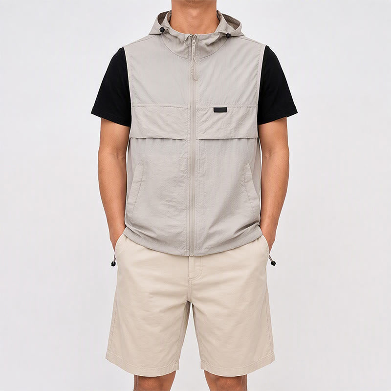 Gilet sportivo da uomo traspirante con cappuccio e protezione solare per attività all'aperto. - image 1