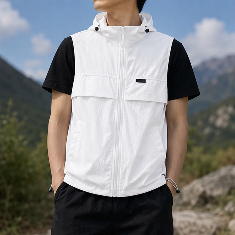 Gilet sportivo da uomo traspirante con cappuccio e protezione solare per attività all'aperto. - Bianco - 3XL - image 4