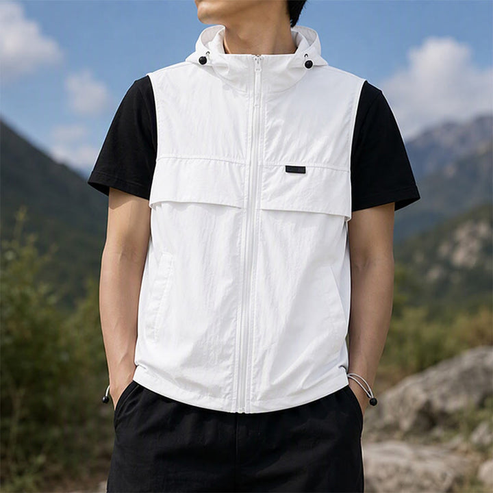 Gilet sportivo da uomo traspirante con cappuccio e protezione solare per attività all'aperto. - Bianco - 3XL - image 4