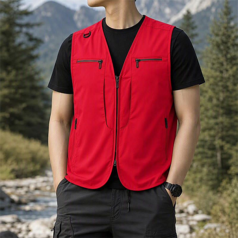 Gilet da uomo multiuso ad asciugatura rapida per attività all'aperto, con tasche con cerniera. - Rosso - 8XL - image 5