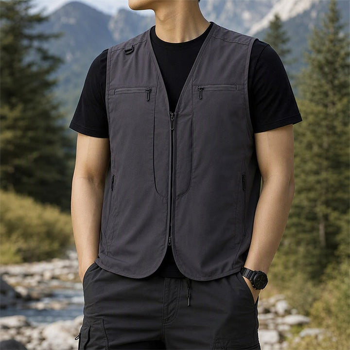 Gilet da uomo multiuso ad asciugatura rapida per attività all'aperto, con tasche con cerniera. - Grigio - 8XL - image 0