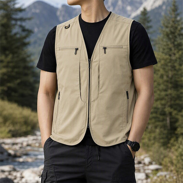 Gilet da uomo multiuso ad asciugatura rapida per attività all'aperto, con tasche con cerniera. - Cachi - 8XL - image 6