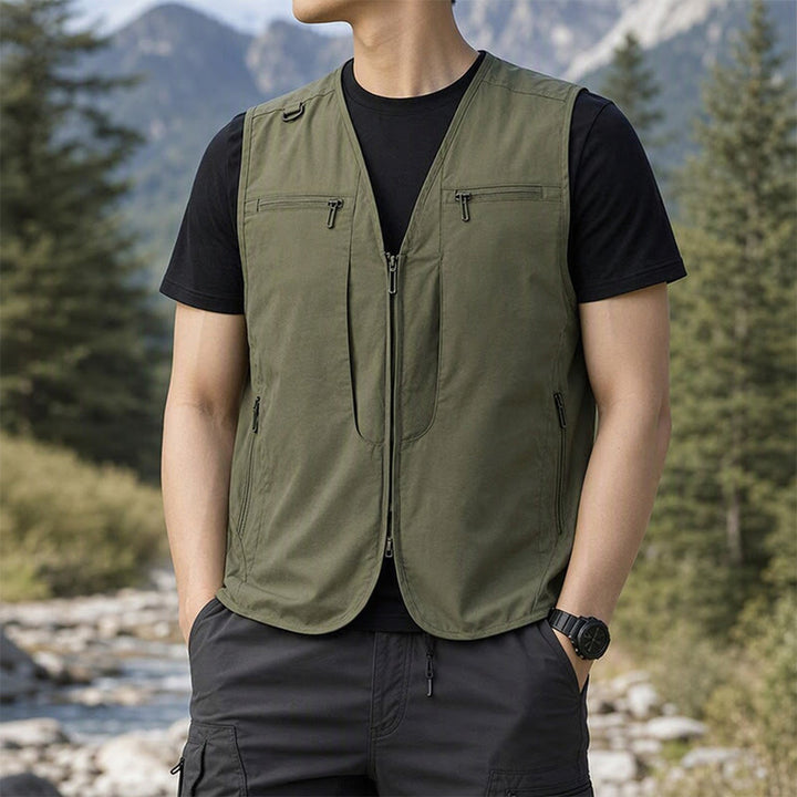 Gilet da uomo multiuso ad asciugatura rapida per attività all'aperto, con tasche con cerniera. - Verde militare - 8XL - image 7
