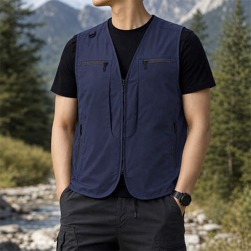 Gilet da uomo multiuso ad asciugatura rapida per attività all'aperto, con tasche con cerniera. - Blu scuro - 8XL - image 8