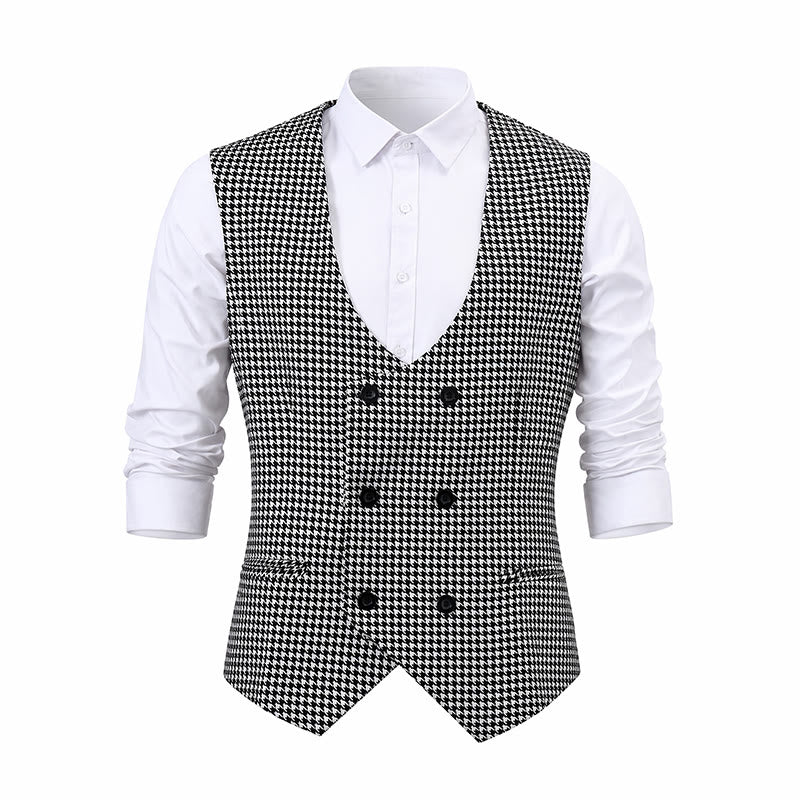 Gilet da completo da uomo a doppio petto con scollo a U e fantasia pied de poule - image 8