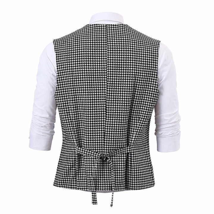 Gilet da completo da uomo a doppio petto con scollo a U e fantasia pied de poule - image 9