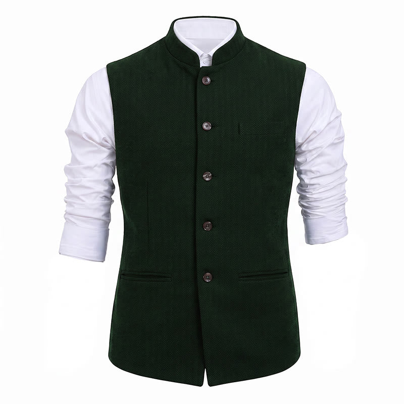Gilet da uomo in tweed a spina di pesce con colletto alla coreana - image 25