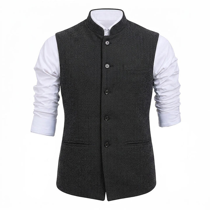 Gilet da uomo in tweed a spina di pesce con colletto alla coreana - image 21