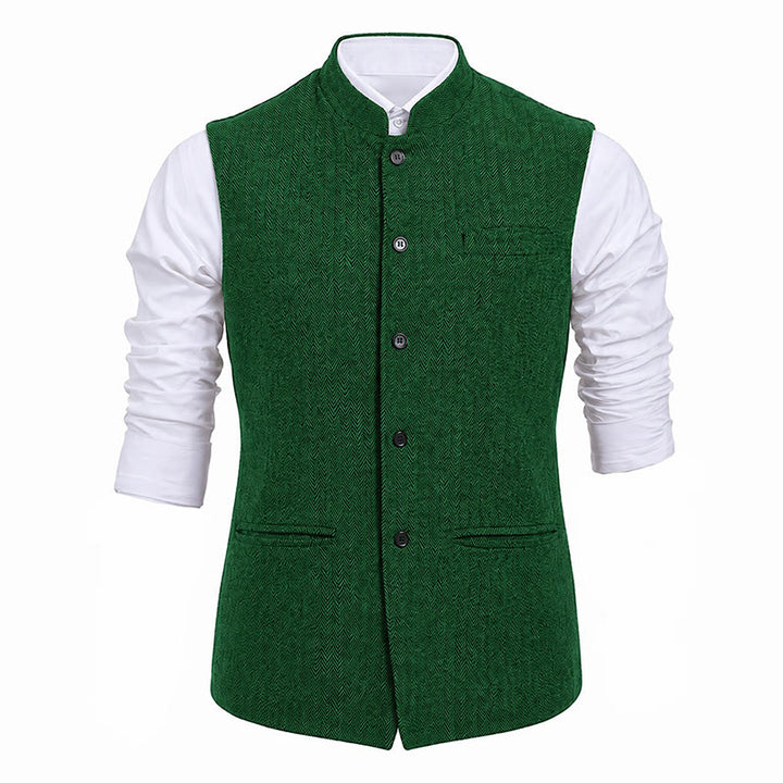 Gilet da uomo in tweed a spina di pesce con colletto alla coreana - image 24