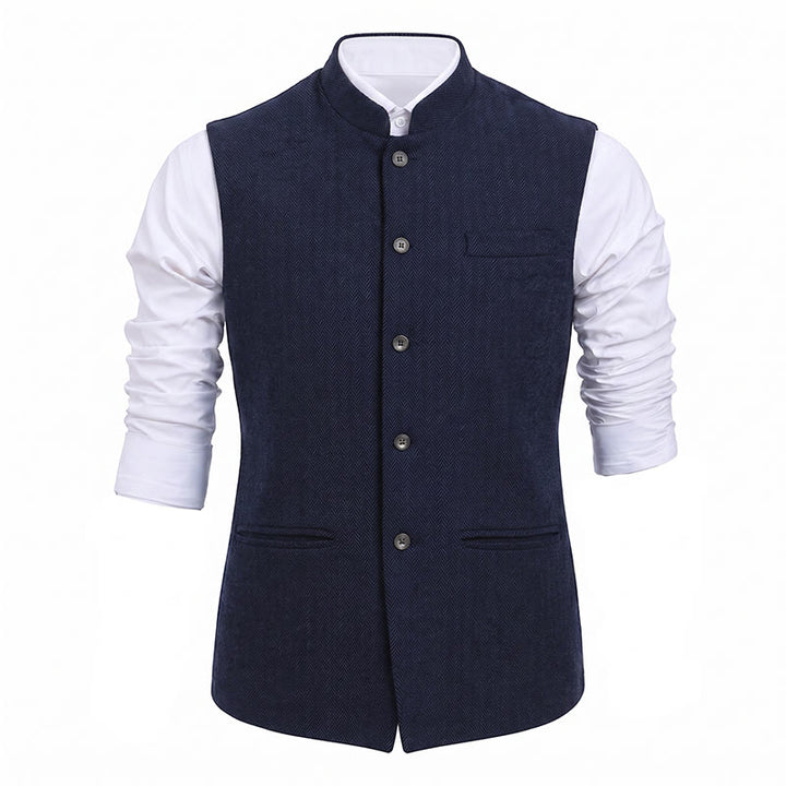 Gilet da uomo in tweed a spina di pesce con colletto alla coreana - image 27