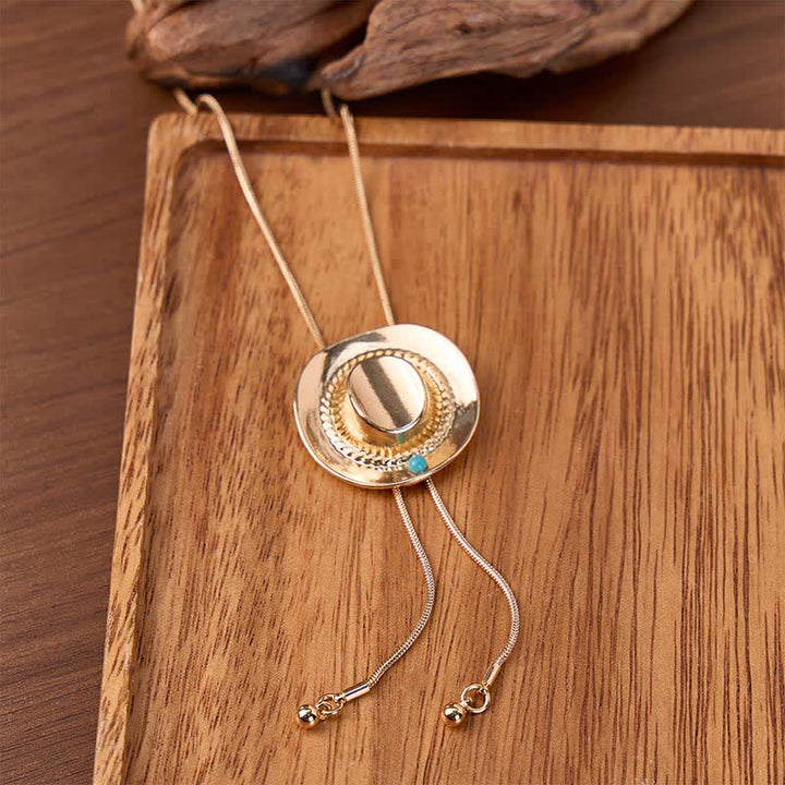 Cappello da cowboy scolpito con collana bolo a forma di Y con accento turchese - Oro - image 0