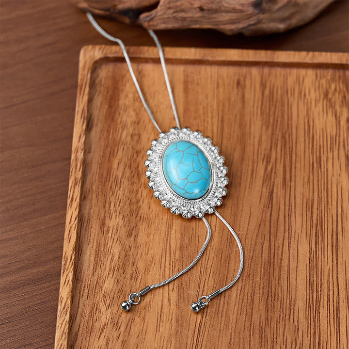 Collana Bolo ovale grande turchese con concho del deserto a forma di Y. - Argento - image 4