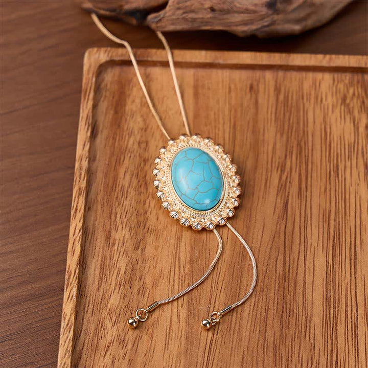 Collana Bolo ovale grande turchese con concho del deserto a forma di Y. - Oro - image 0