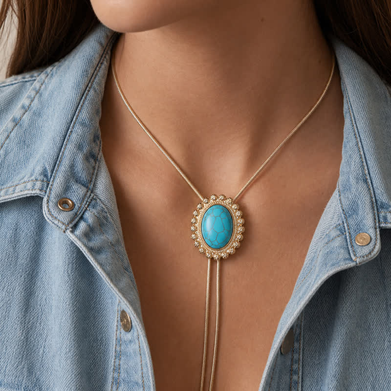 Collana Bolo ovale grande turchese con concho del deserto a forma di Y. - image 1