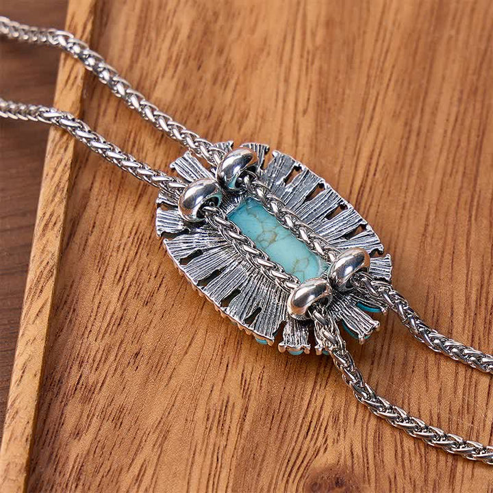 Collana bolo boho ovale turchese con due pendenti a goccia - image 2